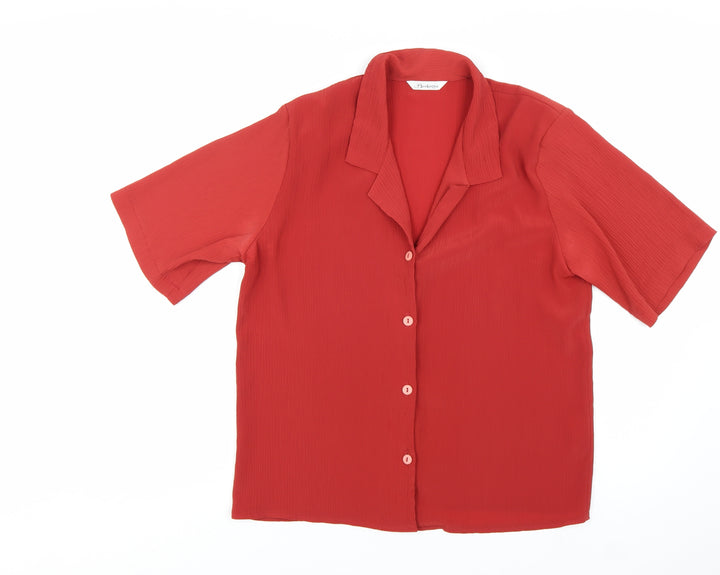 Berkertex Women Red Short Sleeve Collared Button Blouse Size 14
