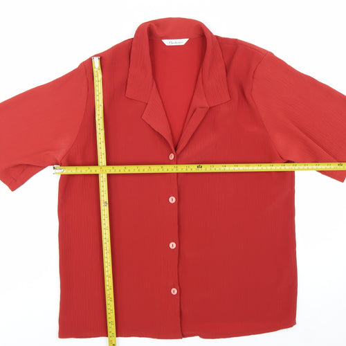 Berkertex Women Red Short Sleeve Collared Button Blouse Size 14