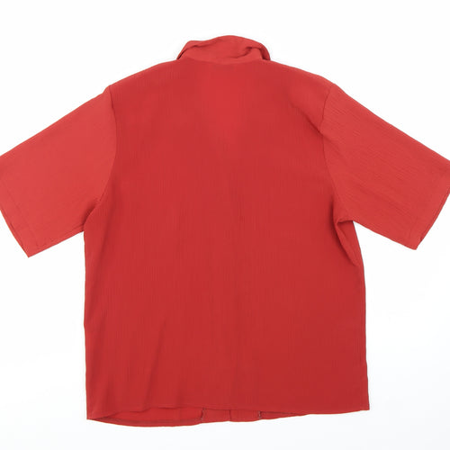 Berkertex Women Red Short Sleeve Collared Button Blouse Size 14