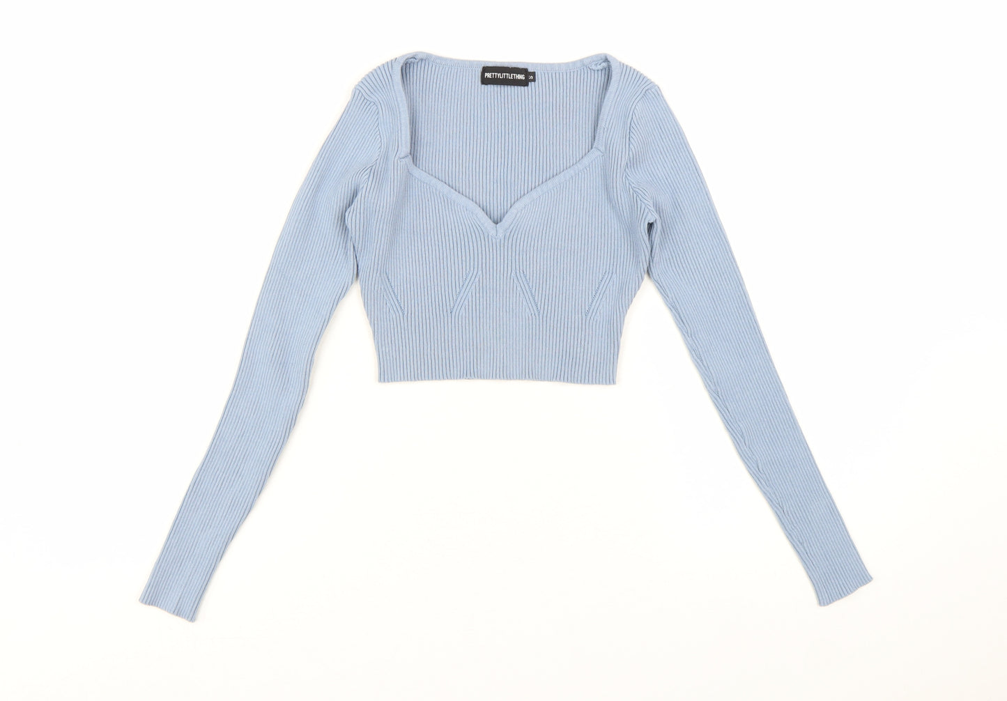 PrettyLittleThing Womens Blue Cropped Knit Long Sleeve Top Size S