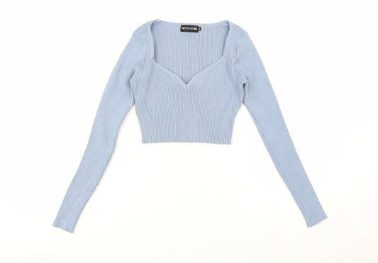 PrettyLittleThing Womens Blue Cropped Knit Long Sleeve Top Size S