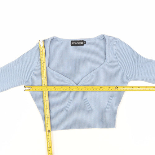 PrettyLittleThing Womens Blue Cropped Knit Long Sleeve Top Size S