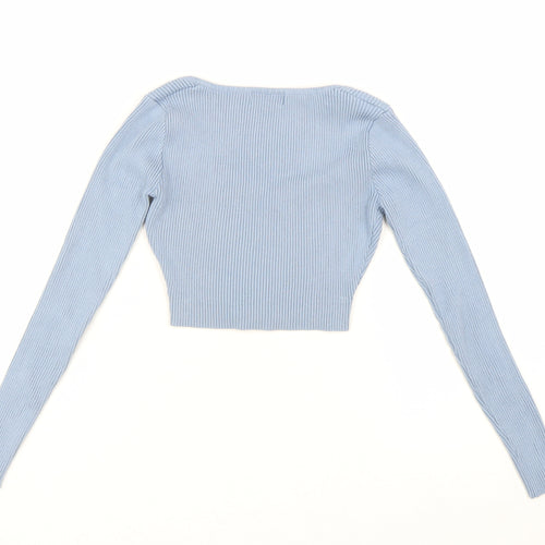 PrettyLittleThing Womens Blue Cropped Knit Long Sleeve Top Size S