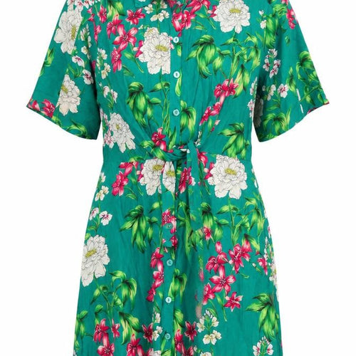 Bershka Women’s Green Floral Shirt Dress Size 12 Short Sleeve