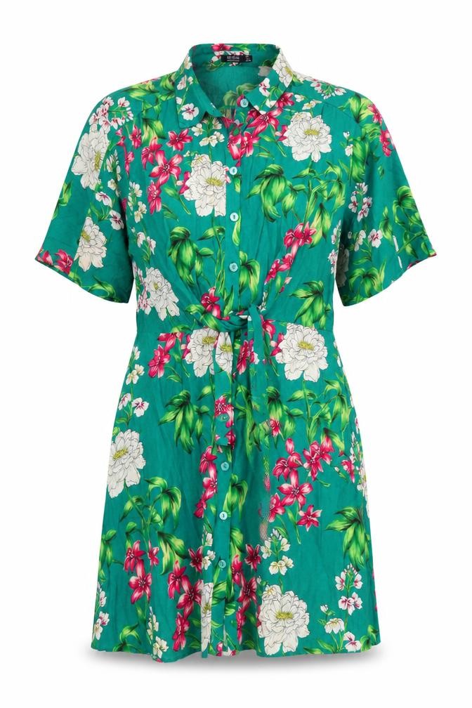 Bershka Women’s Green Floral Shirt Dress Size 12 Short Sleeve