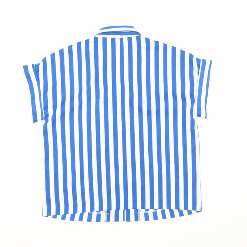 Y.A.S Womens Blue White Striped Collared Short Sleeve Button-Up Shirt Size 10