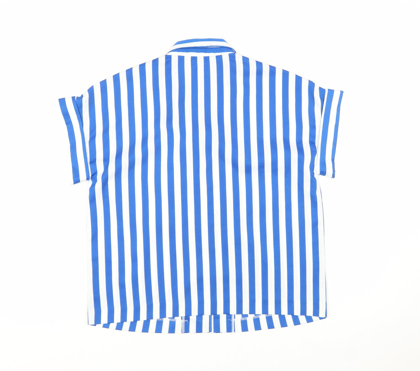 Y.A.S Womens Blue White Striped Collared Short Sleeve Button-Up Shirt Size 10