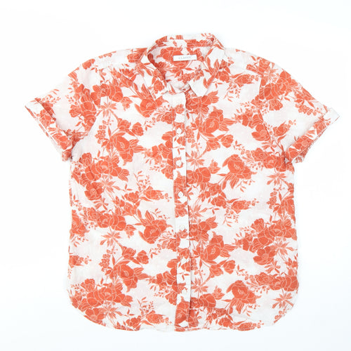 Marks and Spencer Womens Orange Floral Cotton Button-Up Shirt UK 14