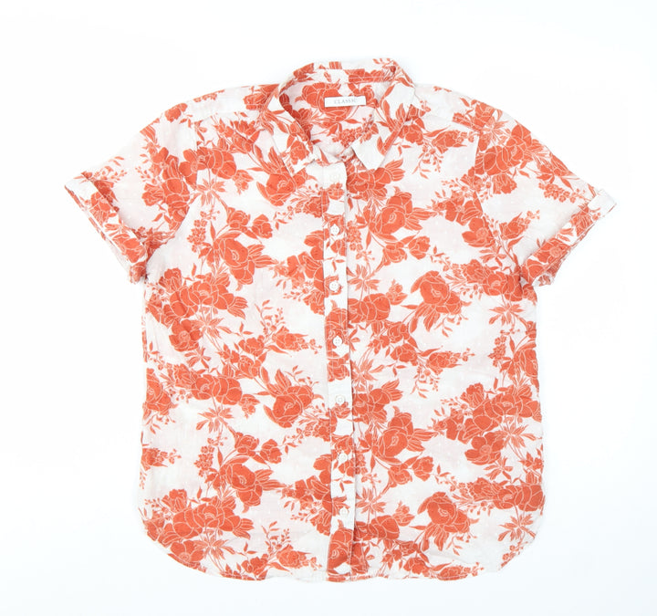 Marks and Spencer Womens Orange Floral Cotton Button-Up Shirt UK 14