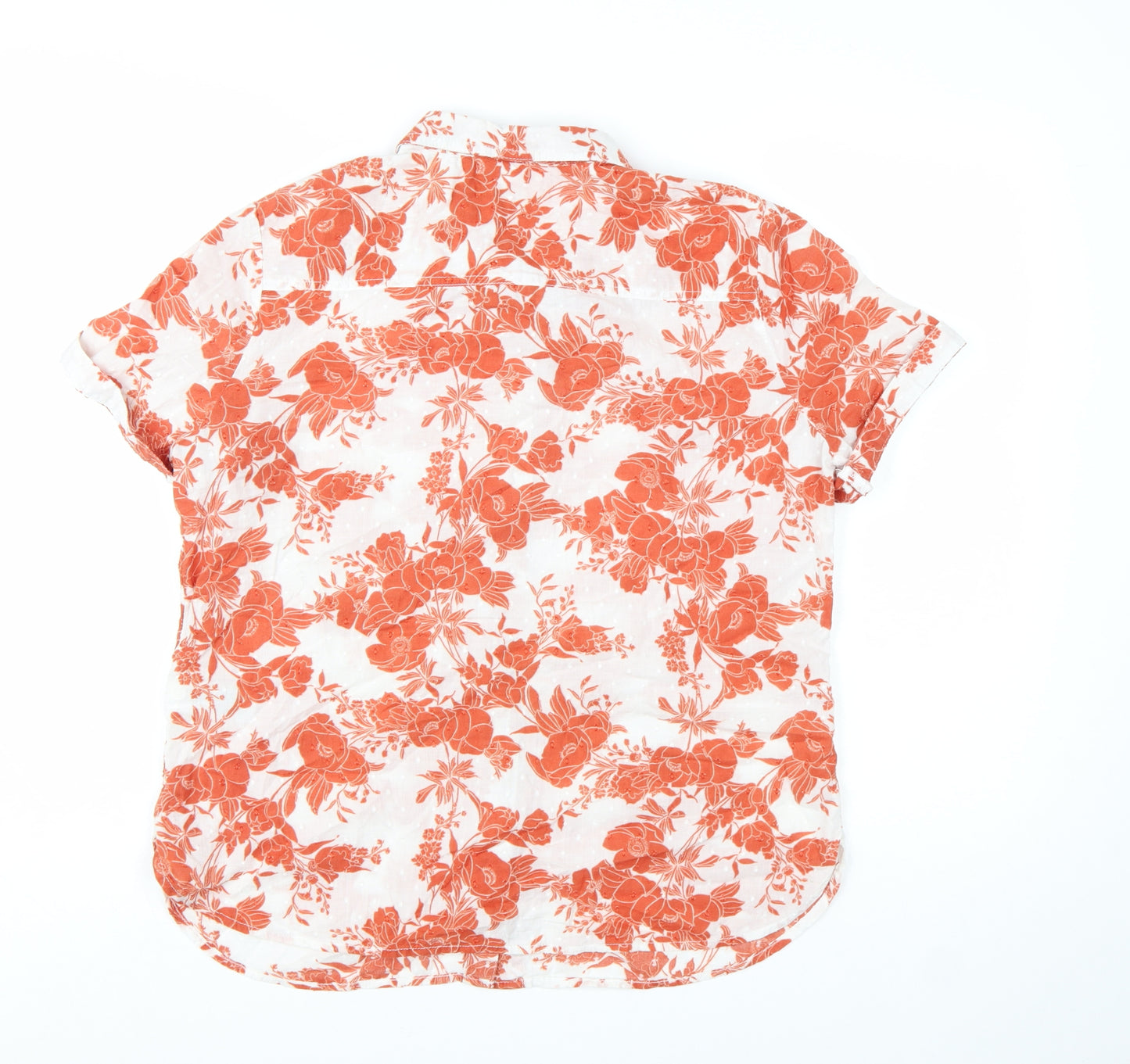 Marks and Spencer Womens Orange Floral Cotton Button-Up Shirt UK 14