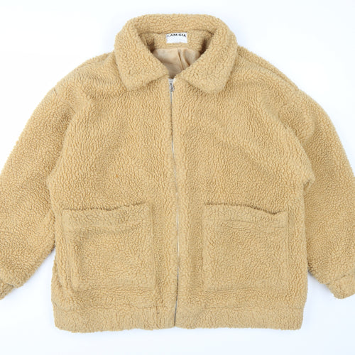 I.AM.GIA Womens Beige Teddy Fleece Zip Jacket Size M