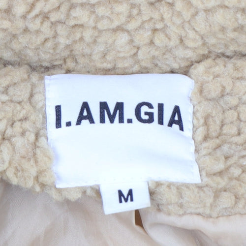 I.AM.GIA Womens Beige Teddy Fleece Zip Jacket Size M