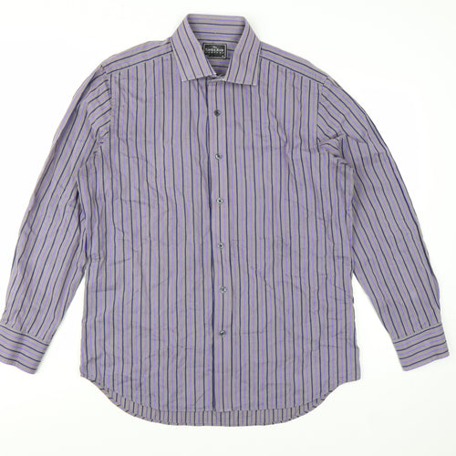 The Savile Row Company Men's Purple Striped Long Sleeve Button-Up Shirt 16.5 42