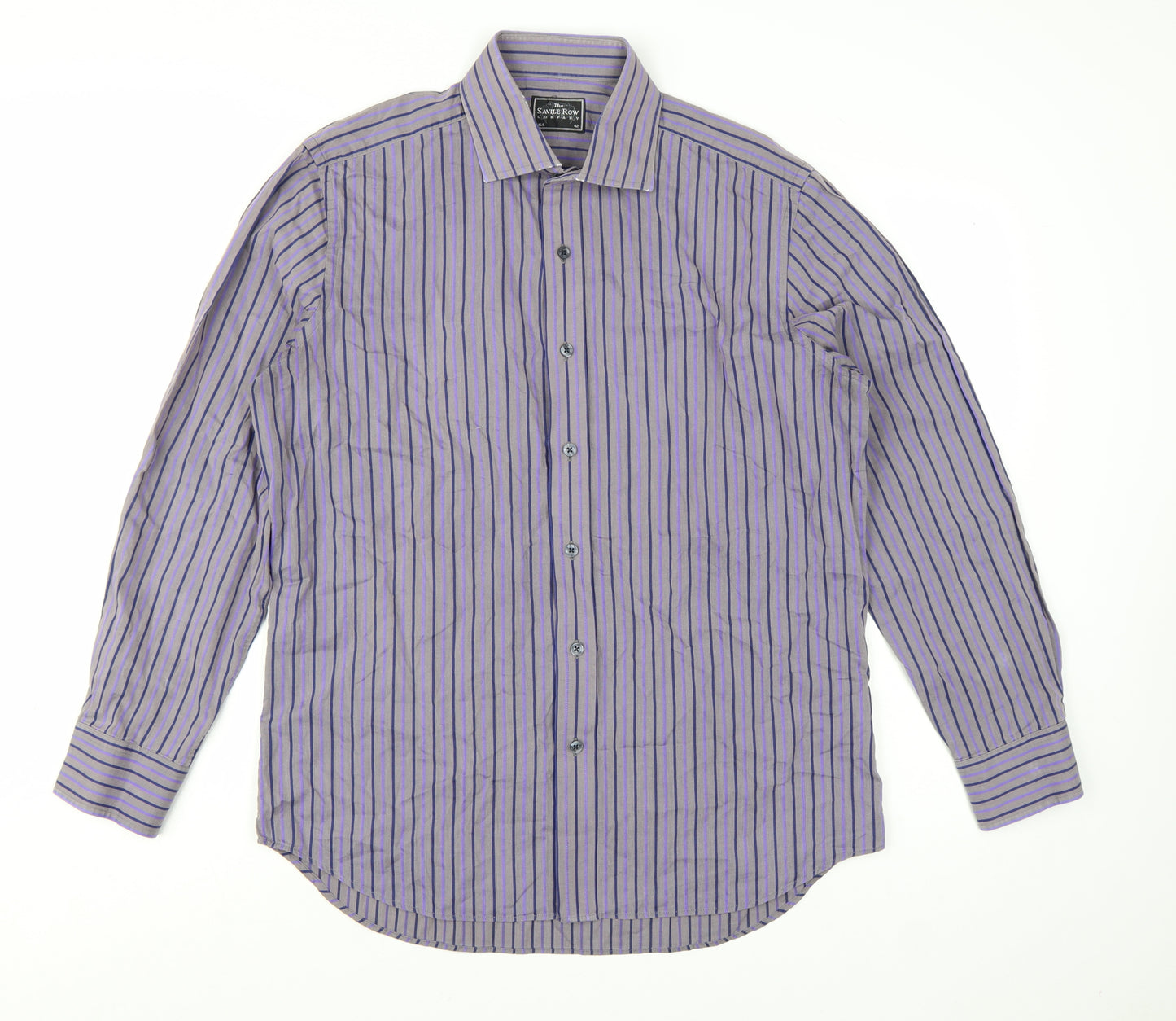 The Savile Row Company Men's Purple Striped Long Sleeve Button-Up Shirt 16.5 42