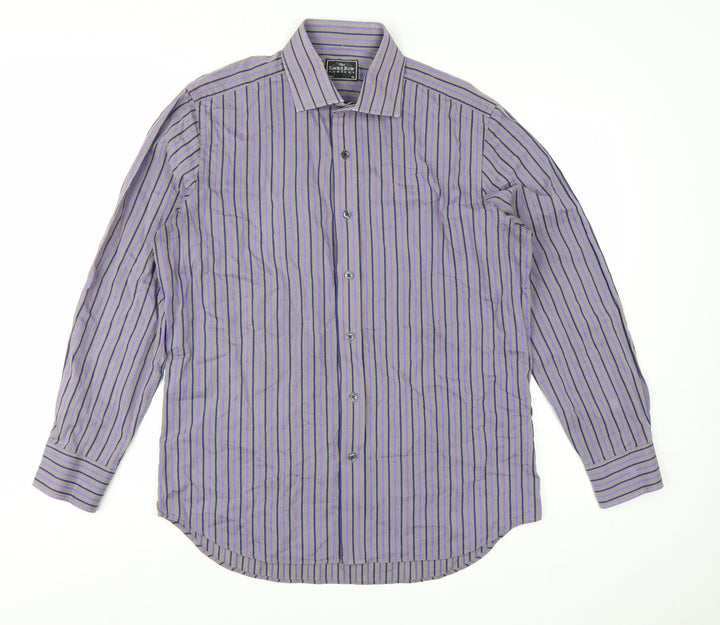 The Savile Row Company Men's Purple Striped Long Sleeve Button-Up Shirt 16.5 42