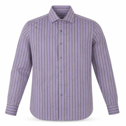 The Savile Row Company Men's Purple Striped Long Sleeve Button-Up Shirt 16.5 42