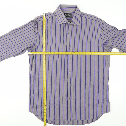 The Savile Row Company Men's Purple Striped Long Sleeve Button-Up Shirt 16.5 42