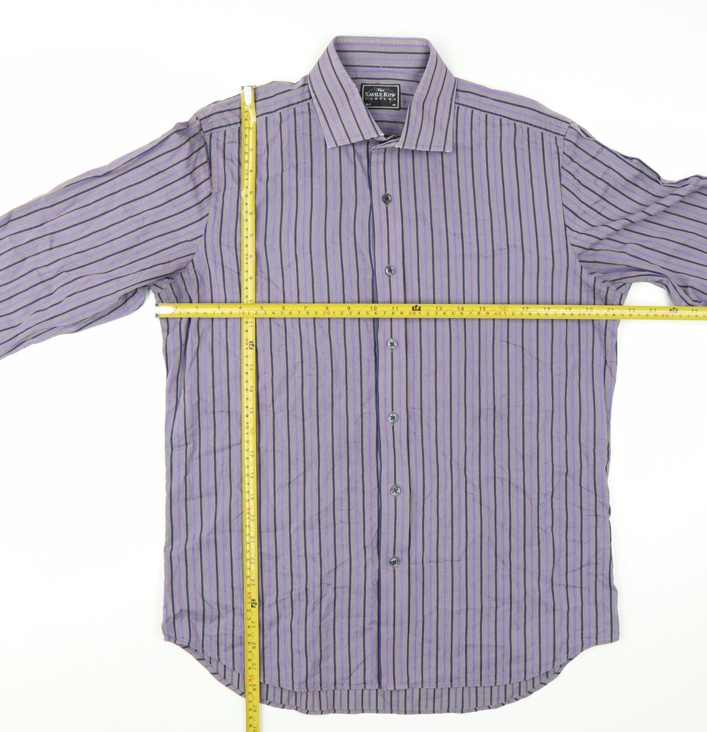 The Savile Row Company Men's Purple Striped Long Sleeve Button-Up Shirt 16.5 42