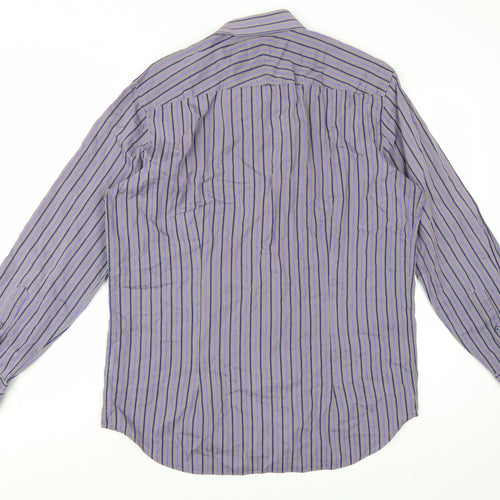 The Savile Row Company Men's Purple Striped Long Sleeve Button-Up Shirt 16.5 42