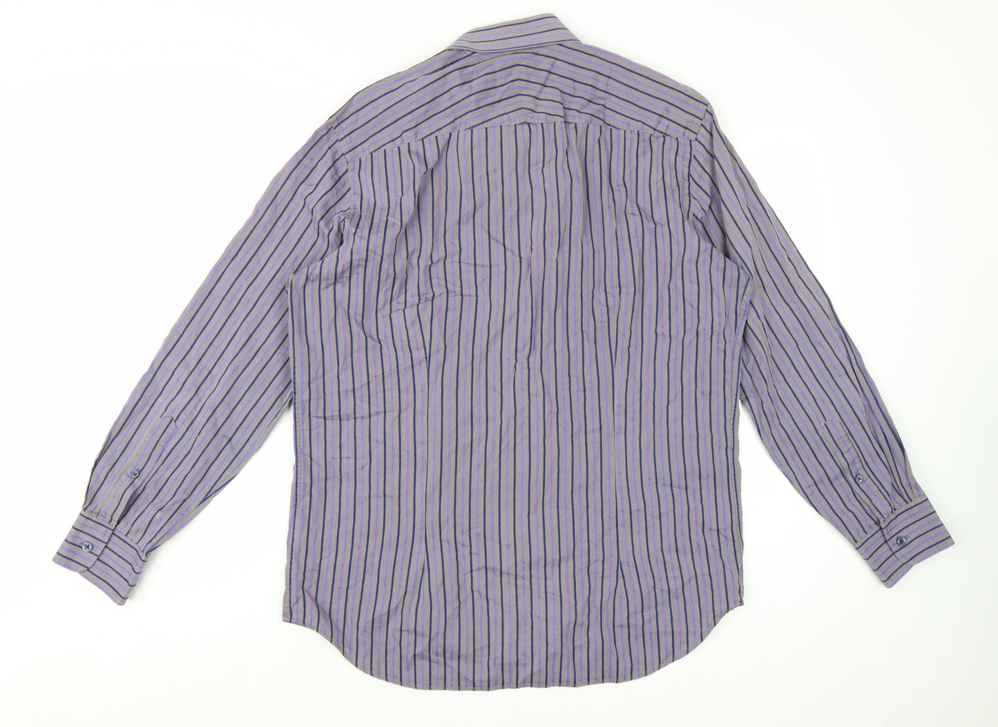The Savile Row Company Men's Purple Striped Long Sleeve Button-Up Shirt 16.5 42