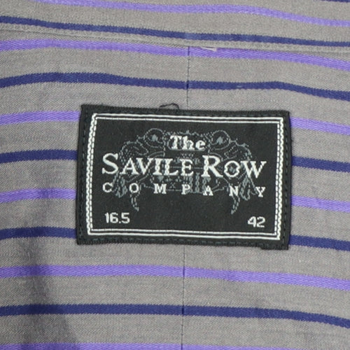 The Savile Row Company Men's Purple Striped Long Sleeve Button-Up Shirt 16.5 42