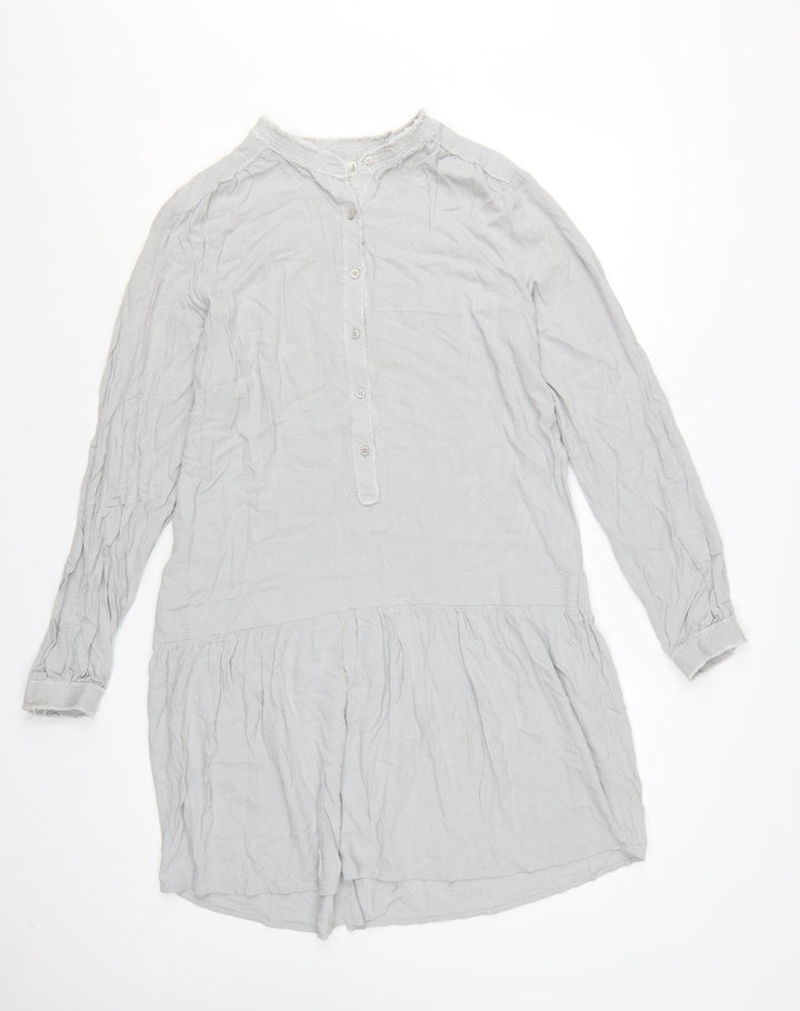 Hush Women Grey Long Sleeve Shirt Dress Size 12 Lightweight Viscose
