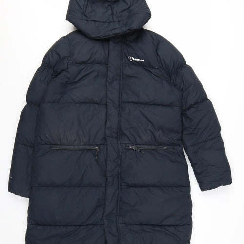 Berghaus Women's Blue Long Puffer Down Coat Size 12 Hooded Winter Jacket