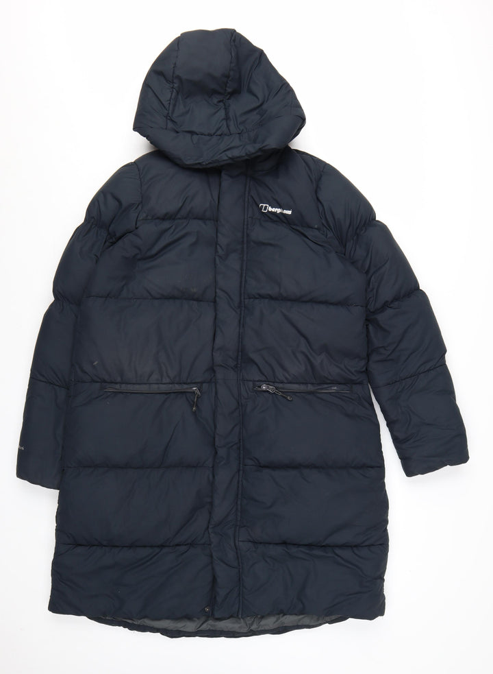 Berghaus Women's Blue Long Puffer Down Coat Size 12 Hooded Winter Jacket