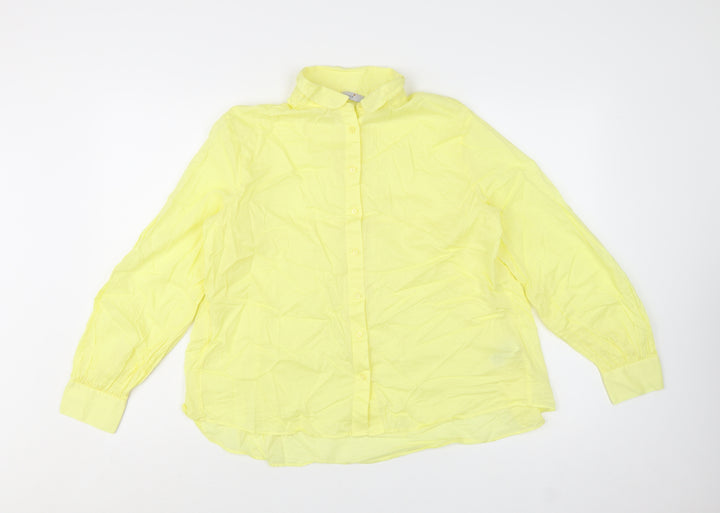 Marks and Spencer Women's Yellow Cotton Button-Up Shirt Size 10