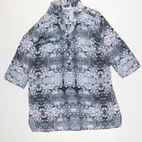 Next Womens Grey Geometric Tunic Blouse Size 16 Polyester 3/4 Sleeve