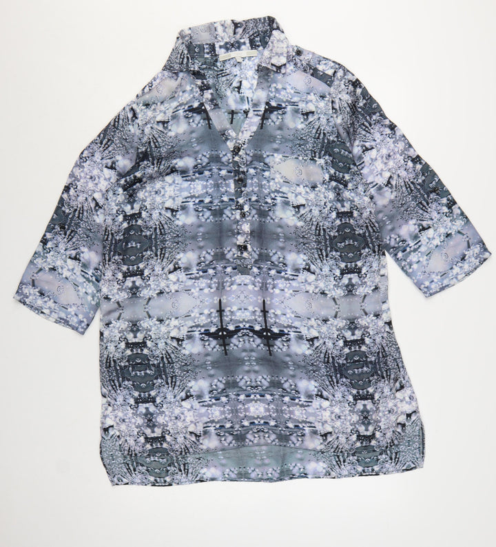 Next Womens Grey Geometric Tunic Blouse Size 16 Polyester 3/4 Sleeve