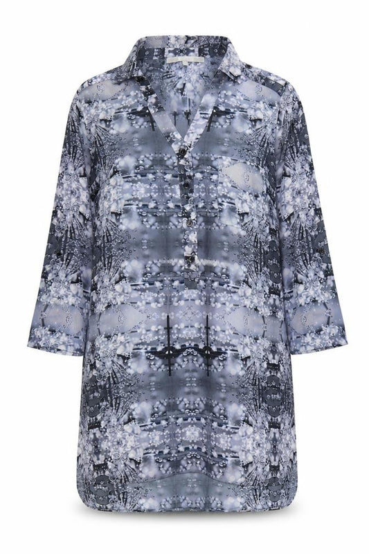 Front view of Next women’s grey geometric tunic blouse, size UK 16, polyester 3/4 sleeve