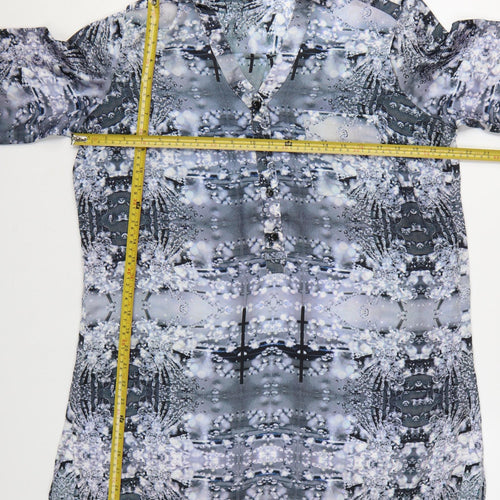 Next Womens Grey Geometric Tunic Blouse Size 16 Polyester 3/4 Sleeve