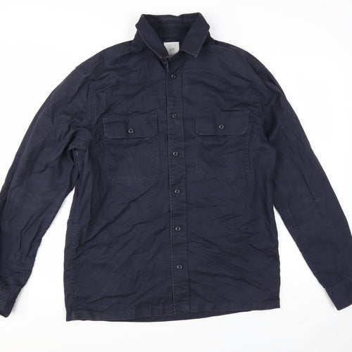 H&M Men's Blue Cotton Long Sleeve Button-Up Casual Shirt M