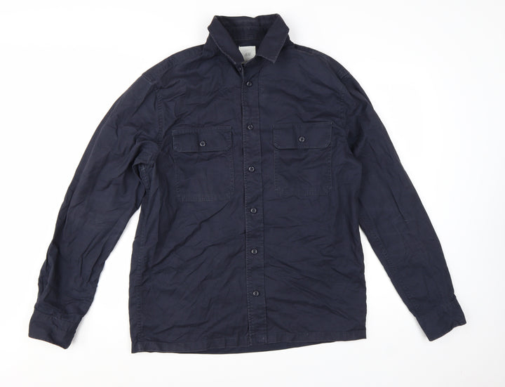 H&M Men's Blue Cotton Long Sleeve Button-Up Casual Shirt M