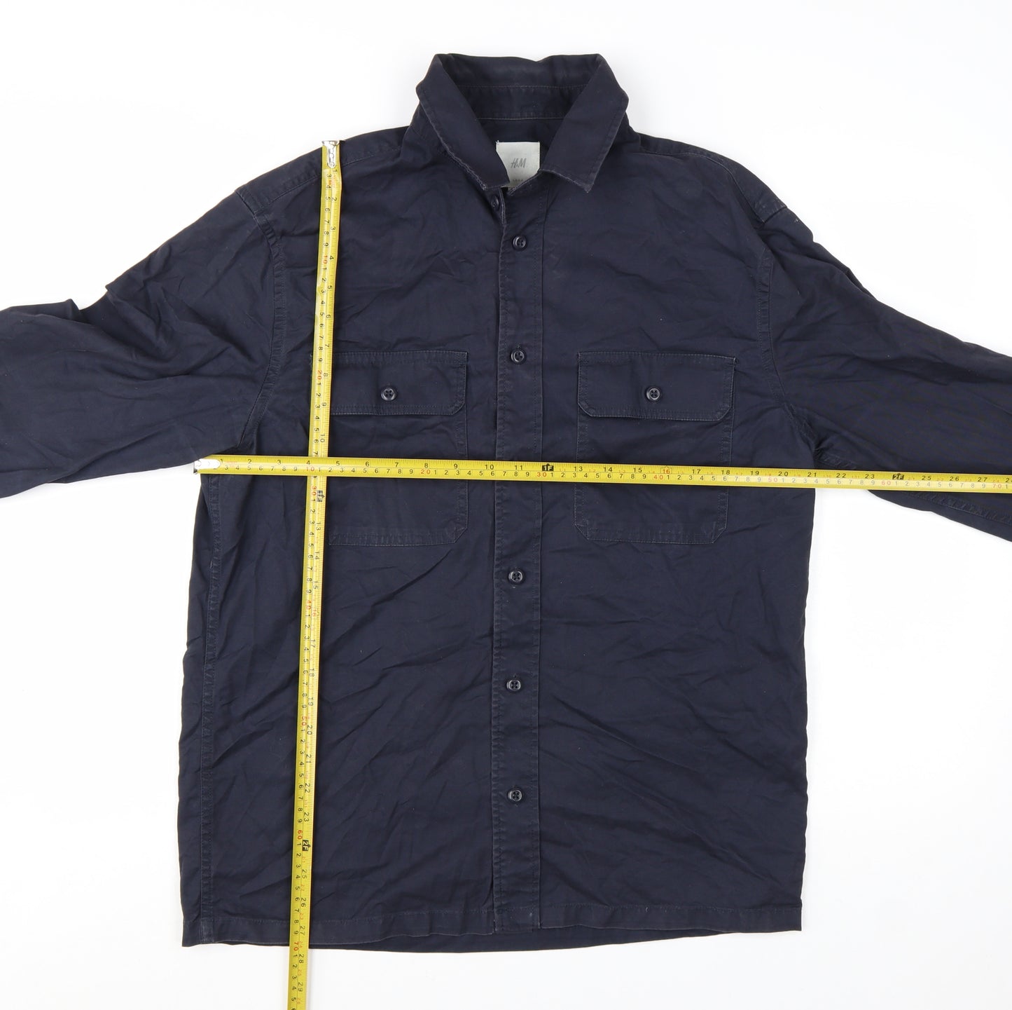 H&M Men's Blue Cotton Long Sleeve Button-Up Casual Shirt M