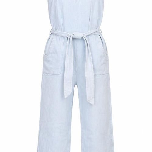 Liquor N Poker Girls Blue Denim Belted Sleeveless Jumpsuit Age 8