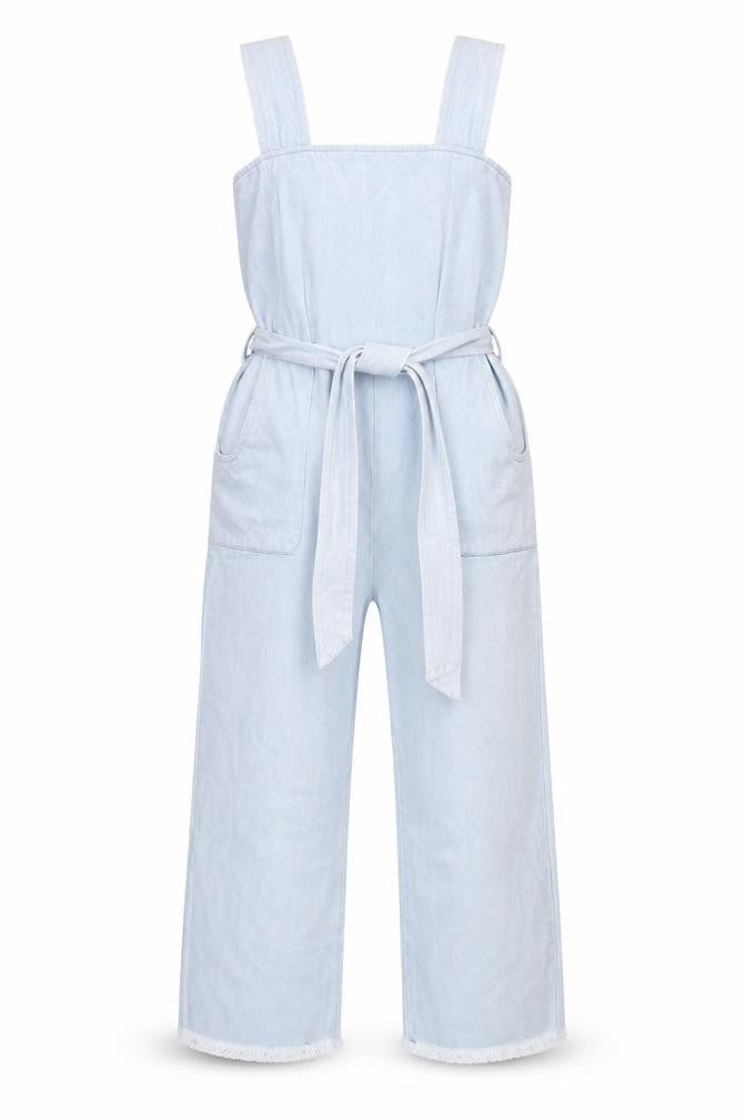 Liquor N Poker Girls Blue Denim Belted Sleeveless Jumpsuit Age 8