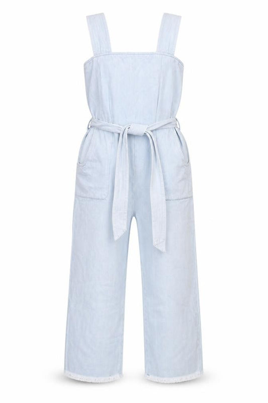 Liquor N Poker Girls Blue Denim Belted Sleeveless Jumpsuit Age 8