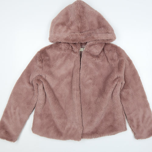 JCL Women's Pink Faux Fur Hooded Short Jacket S