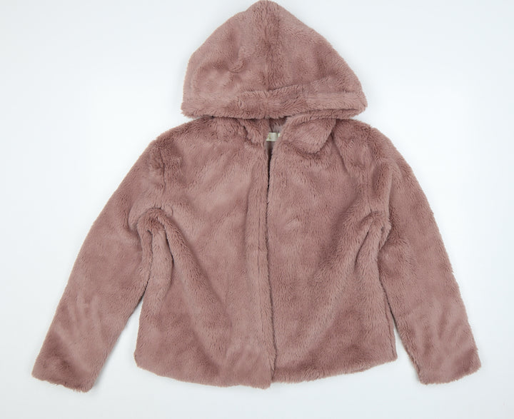 JCL Women's Pink Faux Fur Hooded Short Jacket S