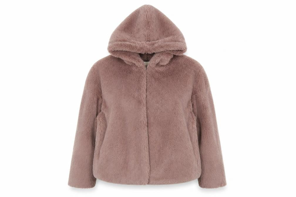 JCL Women's Pink Faux Fur Hooded Short Jacket S