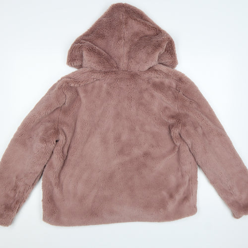 JCL Women's Pink Faux Fur Hooded Short Jacket S