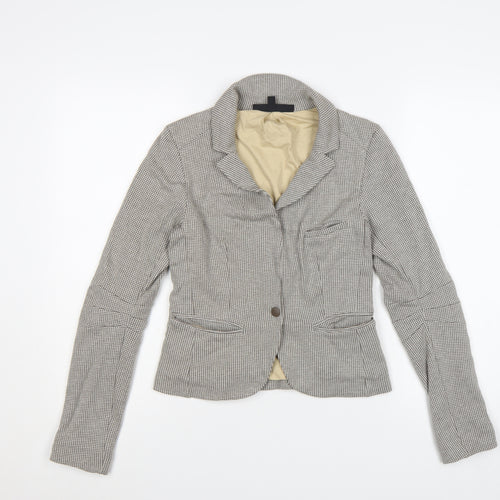 Topshop Petite Women’s Beige Houndstooth Blazer UK 8 Cotton Lined Jacket