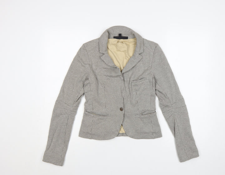 Topshop Petite Women’s Beige Houndstooth Blazer UK 8 Cotton Lined Jacket