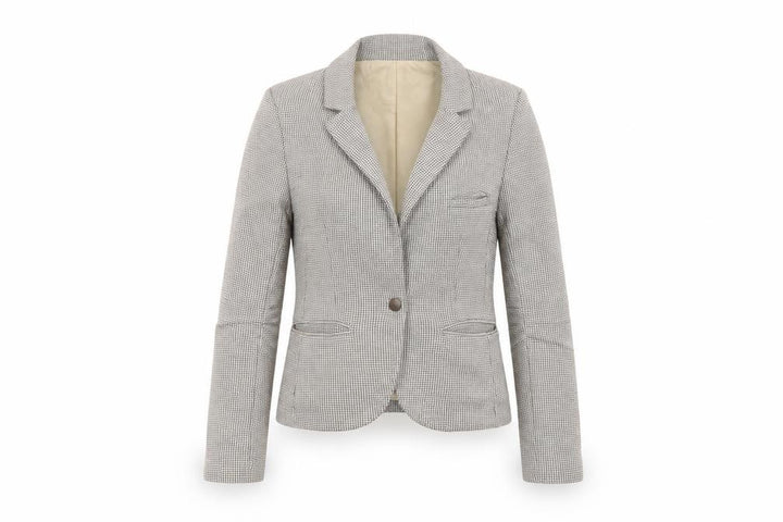 Topshop Petite Women’s Beige Houndstooth Blazer UK 8 Cotton Lined Jacket