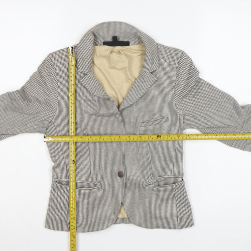Topshop Petite Women’s Beige Houndstooth Blazer UK 8 Cotton Lined Jacket