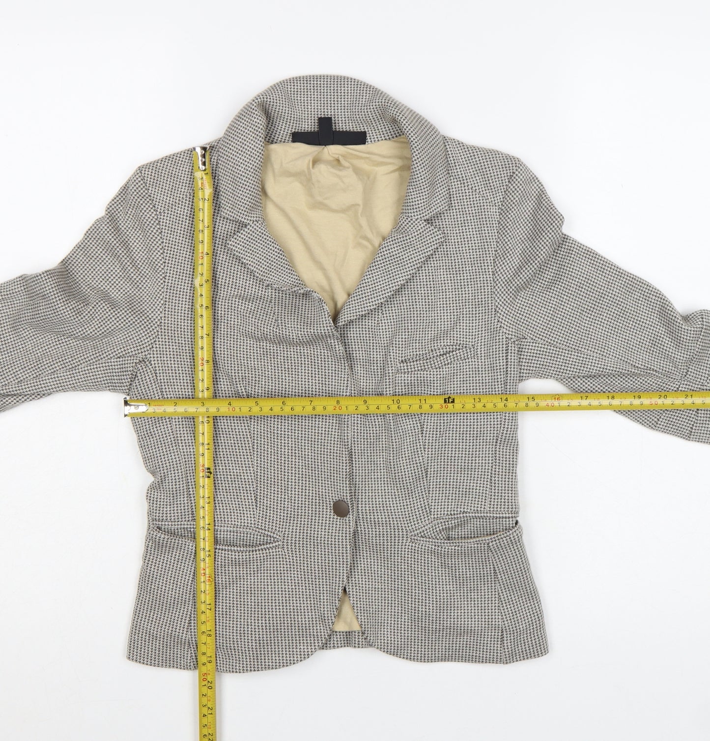 Topshop Petite Women’s Beige Houndstooth Blazer UK 8 Cotton Lined Jacket