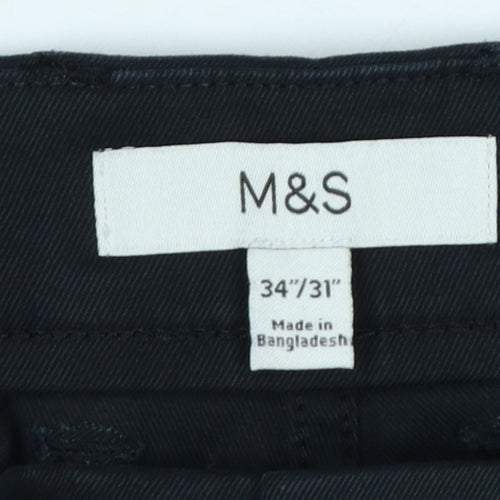 Marks and Spencer Men's Black Chino Trousers 34W 31L Regular Fit