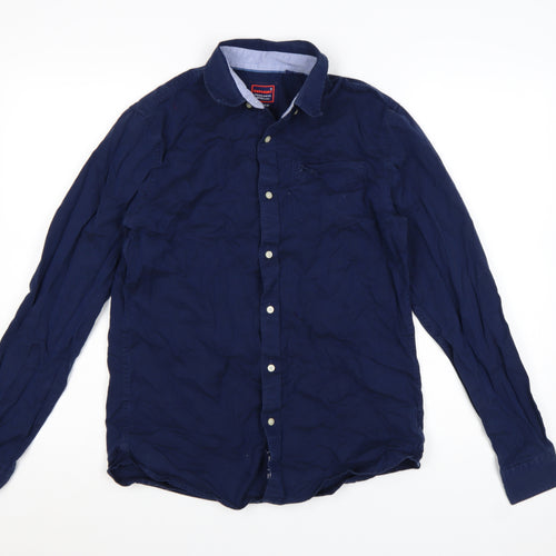 Superdry Men's Blue Regular Fit Long Sleeve Button-Up Shirt Size S